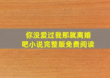 你没爱过我那就离婚吧小说完整版免费阅读