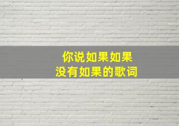 你说如果如果没有如果的歌词