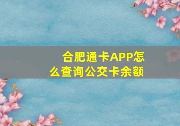 合肥通卡APP怎么查询公交卡余额