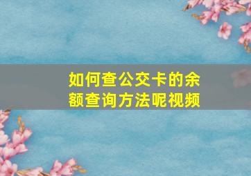 如何查公交卡的余额查询方法呢视频