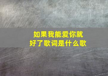 如果我能爱你就好了歌词是什么歌