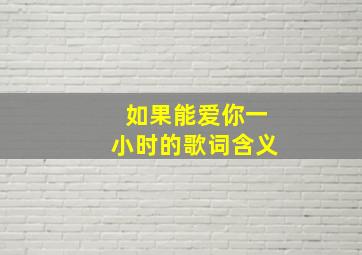 如果能爱你一小时的歌词含义