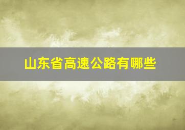 山东省高速公路有哪些