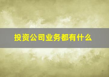 投资公司业务都有什么