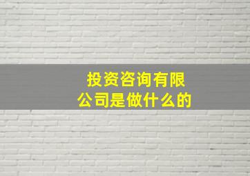 投资咨询有限公司是做什么的