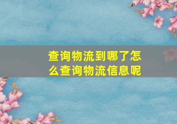 查询物流到哪了怎么查询物流信息呢