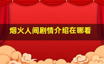 烟火人间剧情介绍在哪看