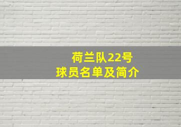 荷兰队22号球员名单及简介