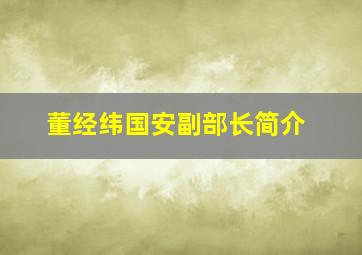 董经纬国安副部长简介